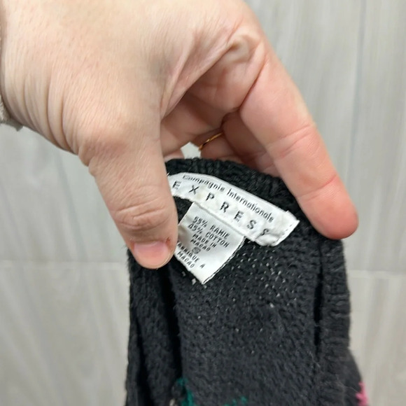 Express Sweater Small Vintage Floral Cardigan Cotton Grandmacore 90s Horse Knit - Picture 2 of 6